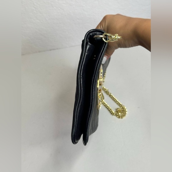 Tory Burch Reva Black Leather Fold Over Clutch Shoulder Bag Chain Strap - Picture 7 of 12